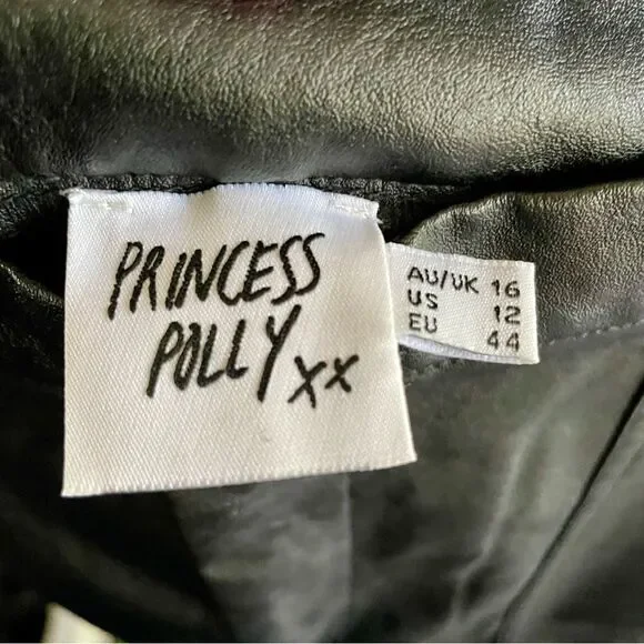 Princess Polly Encore Black Vegan Leather Straight Leg Pleated Pants Size 12 - Picture 12 of 14